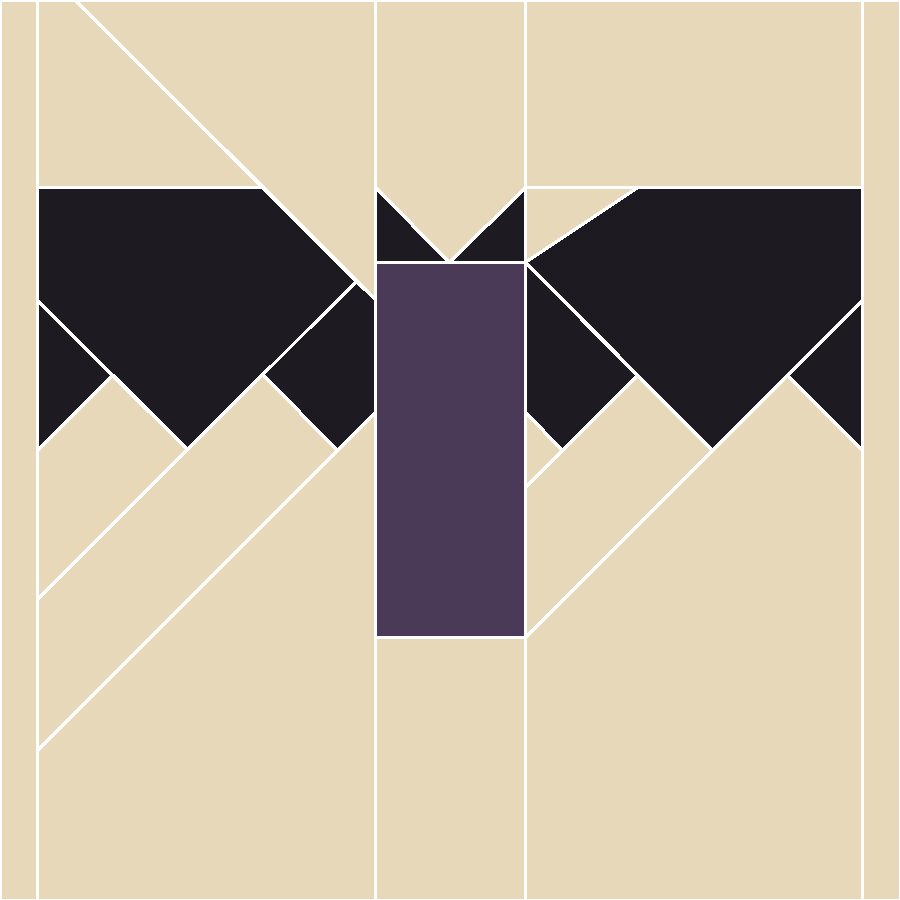 Spread-Wing Bat Quilt Block Pattern with every seam line shown