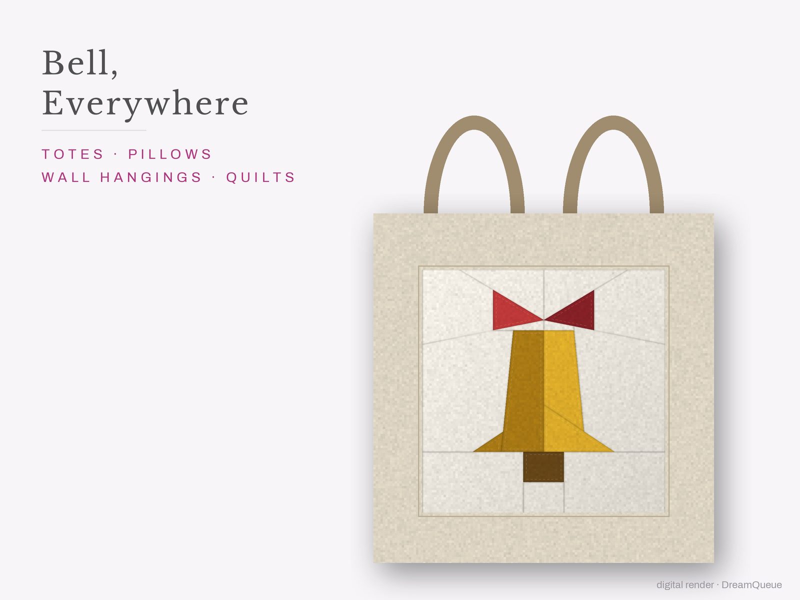 The Bell quilt block sewn into a tote bag, one idea for totes, pillows, wall hangings and quilts