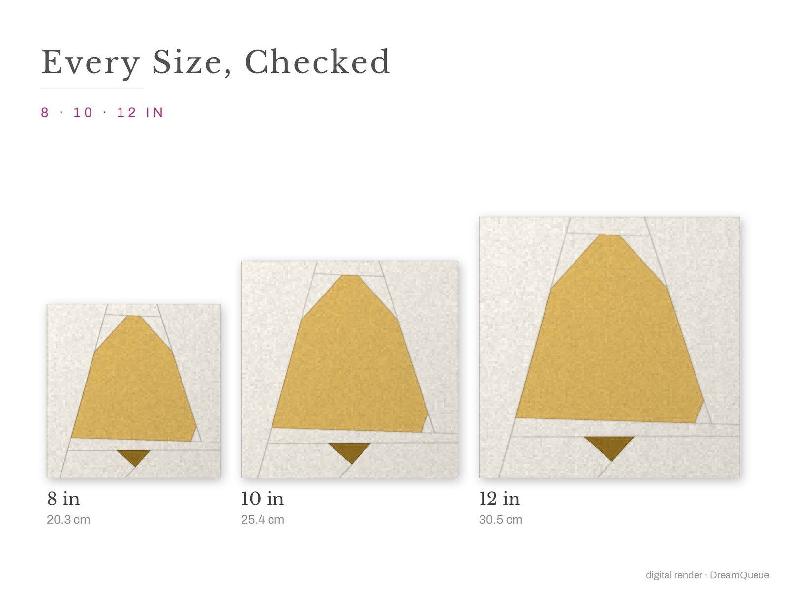 The Ringing Bell quilt block at every finished size: 8, 10 and 12 inch