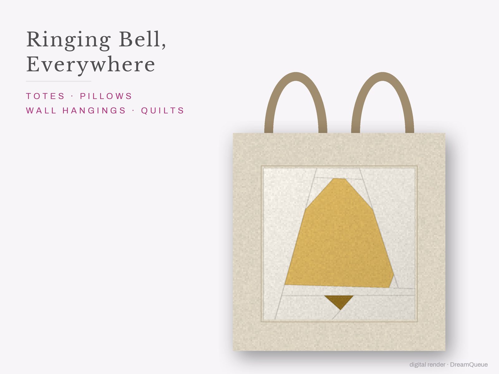 The Ringing Bell quilt block sewn into a tote bag, one idea for totes, pillows, wall hangings and quilts