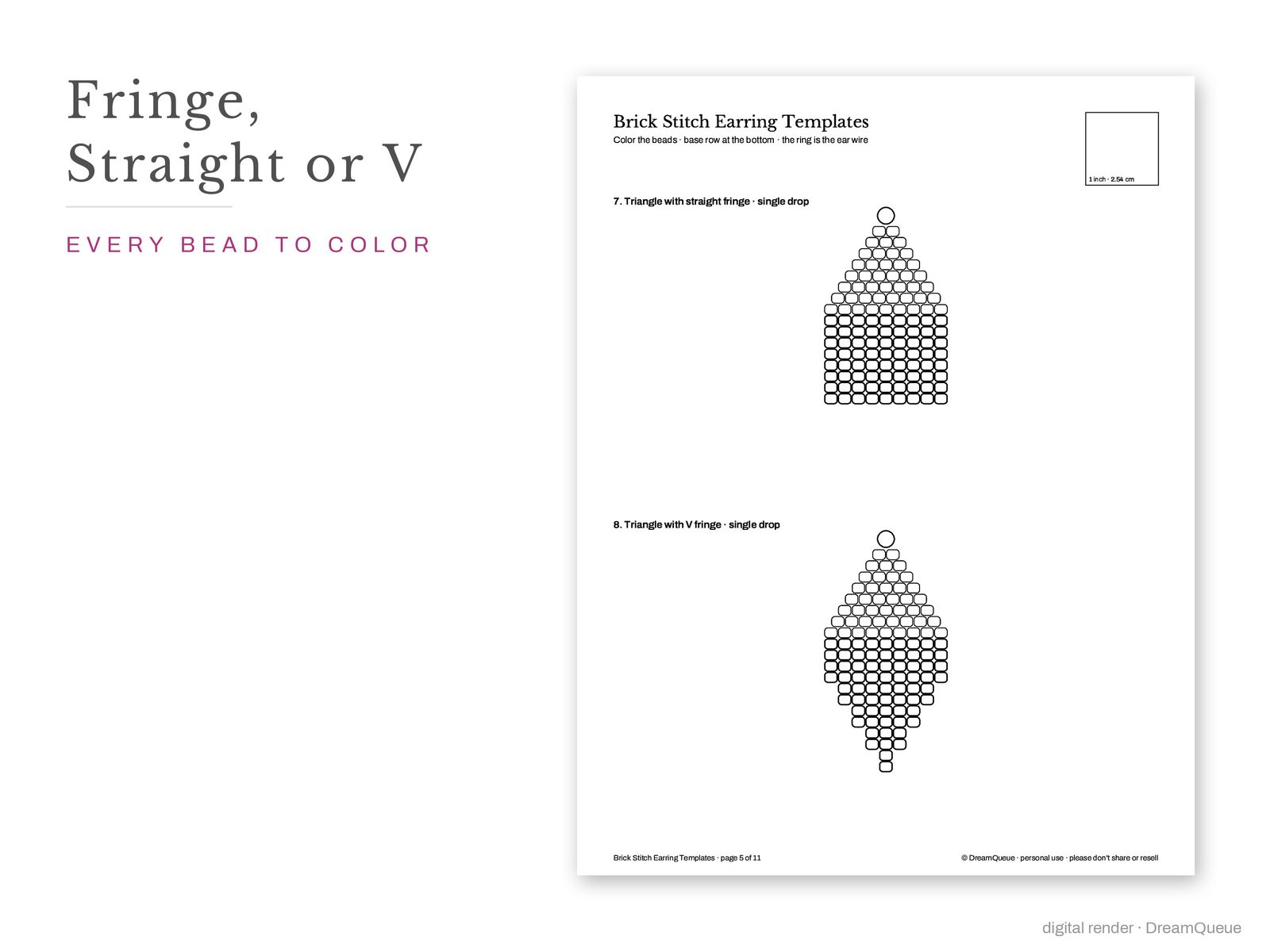 Triangle earring templates with fringe, single drop
