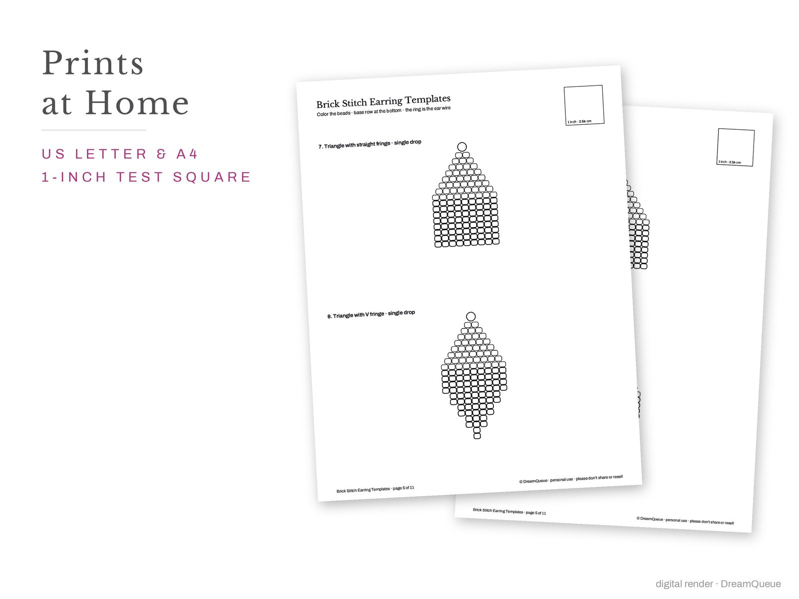Brick Stitch Earring Templates: US Letter and A4 versions