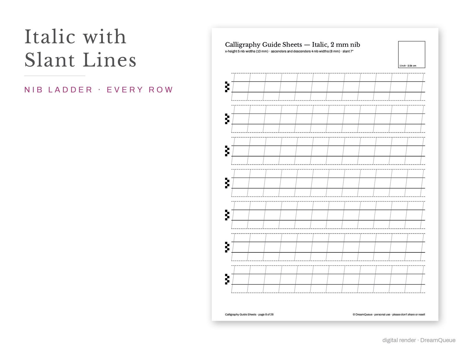 Italic guide sheet with slant lines