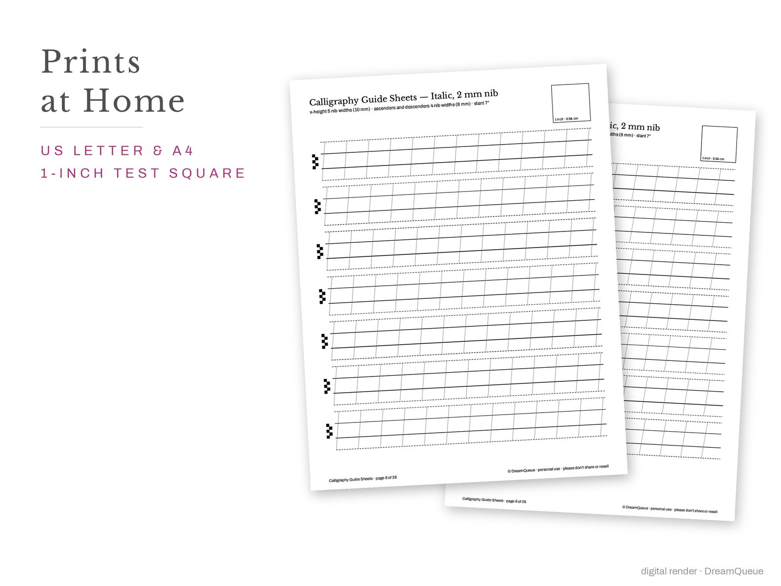 Calligraphy Guide Sheets: US Letter and A4 versions