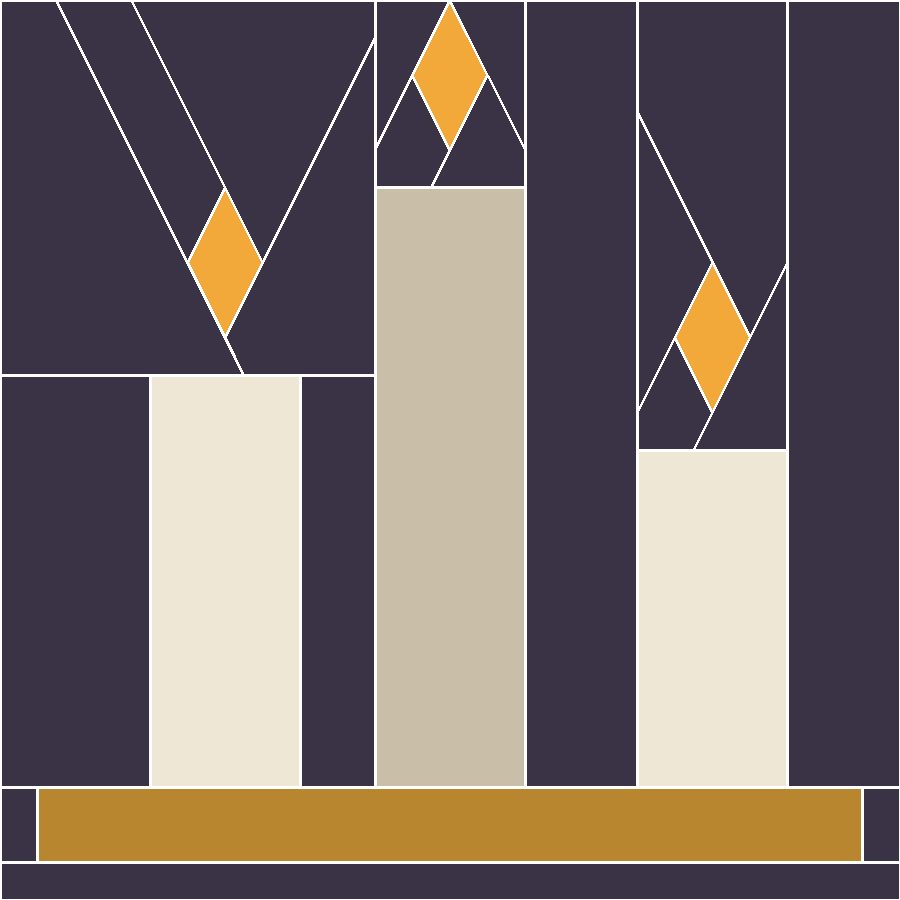 Candle Trio Quilt Block Pattern with every seam line shown