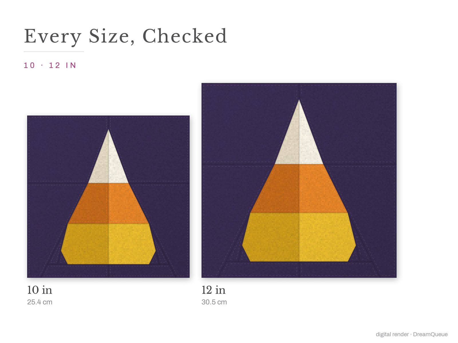The Candy Corn quilt block at every finished size: 10 and 12 inch