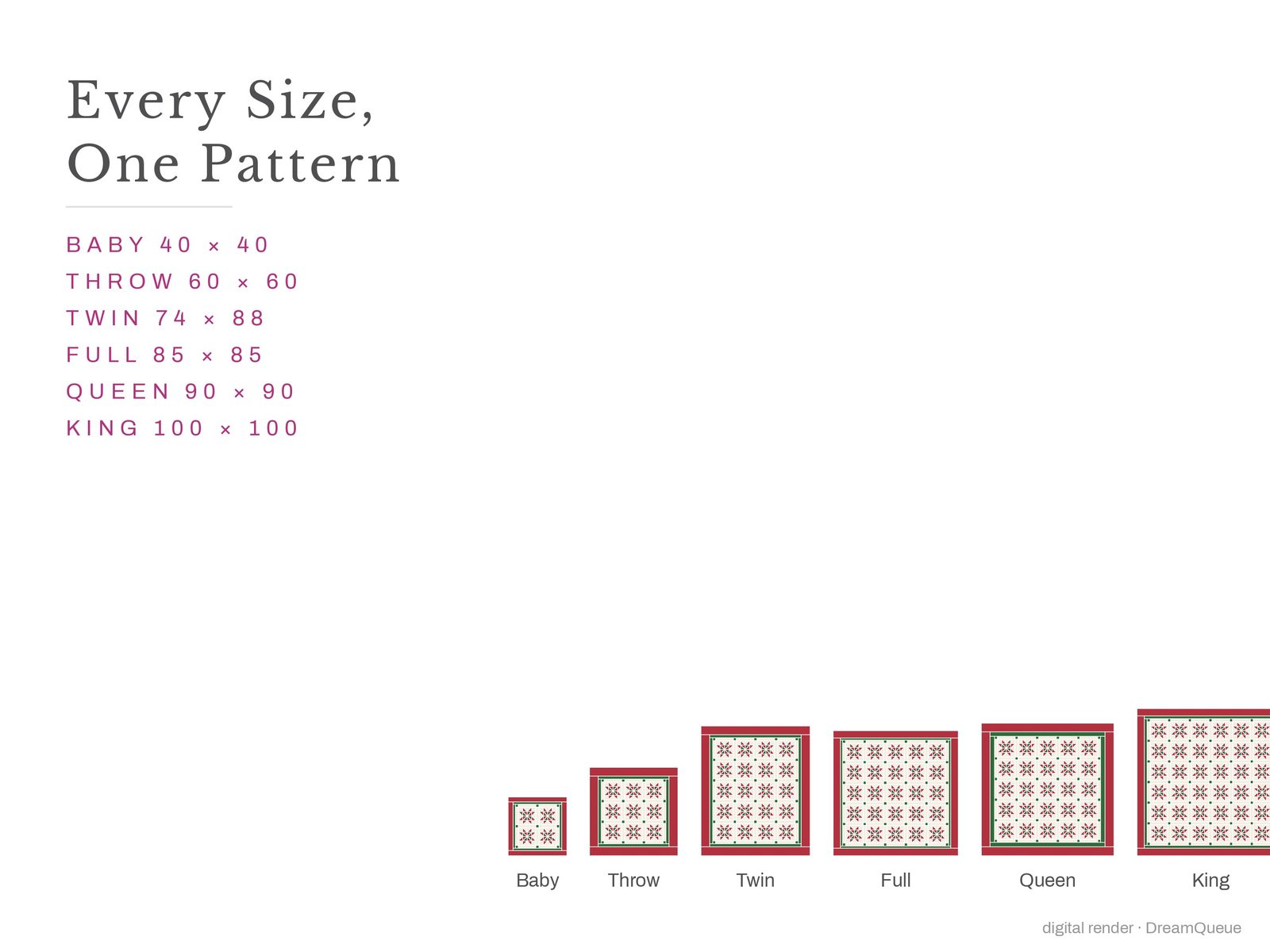 The Christmas Star quilt in every size, baby to king, drawn to scale