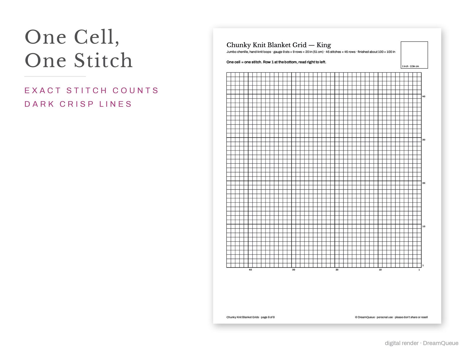 King size jumbo chenille blanket chart on one page