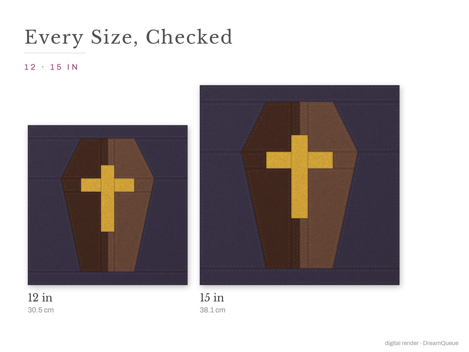 The Coffin quilt block at every finished size: 12 and 15 inch