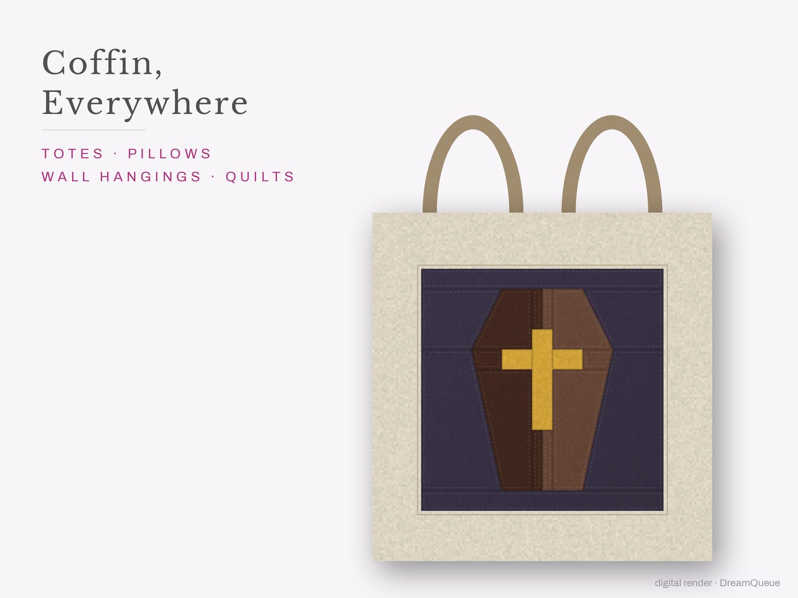 The Coffin quilt block sewn into a tote bag, one idea for totes, pillows, wall hangings and quilts