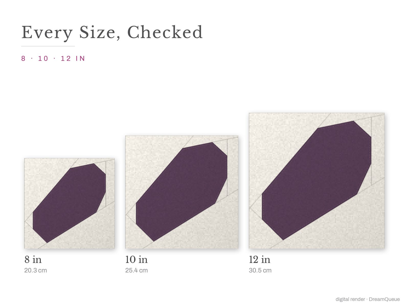 The Tall Coffin quilt block at every finished size: 8, 10 and 12 inch