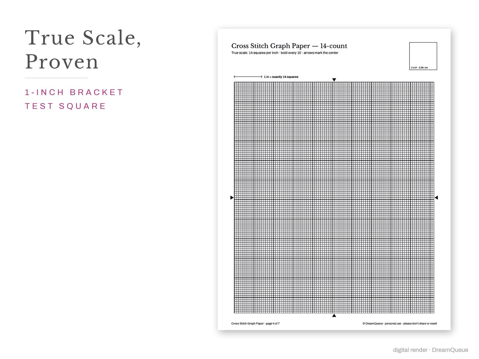 Cross Stitch Graph Paper: 14-count page with the 1-inch bracket and center arrows