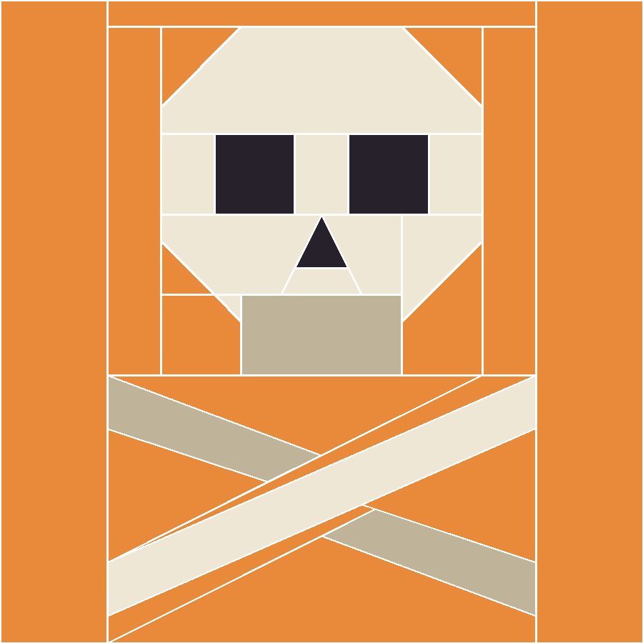 Skull and Crossbones Quilt Block Pattern with every seam line shown