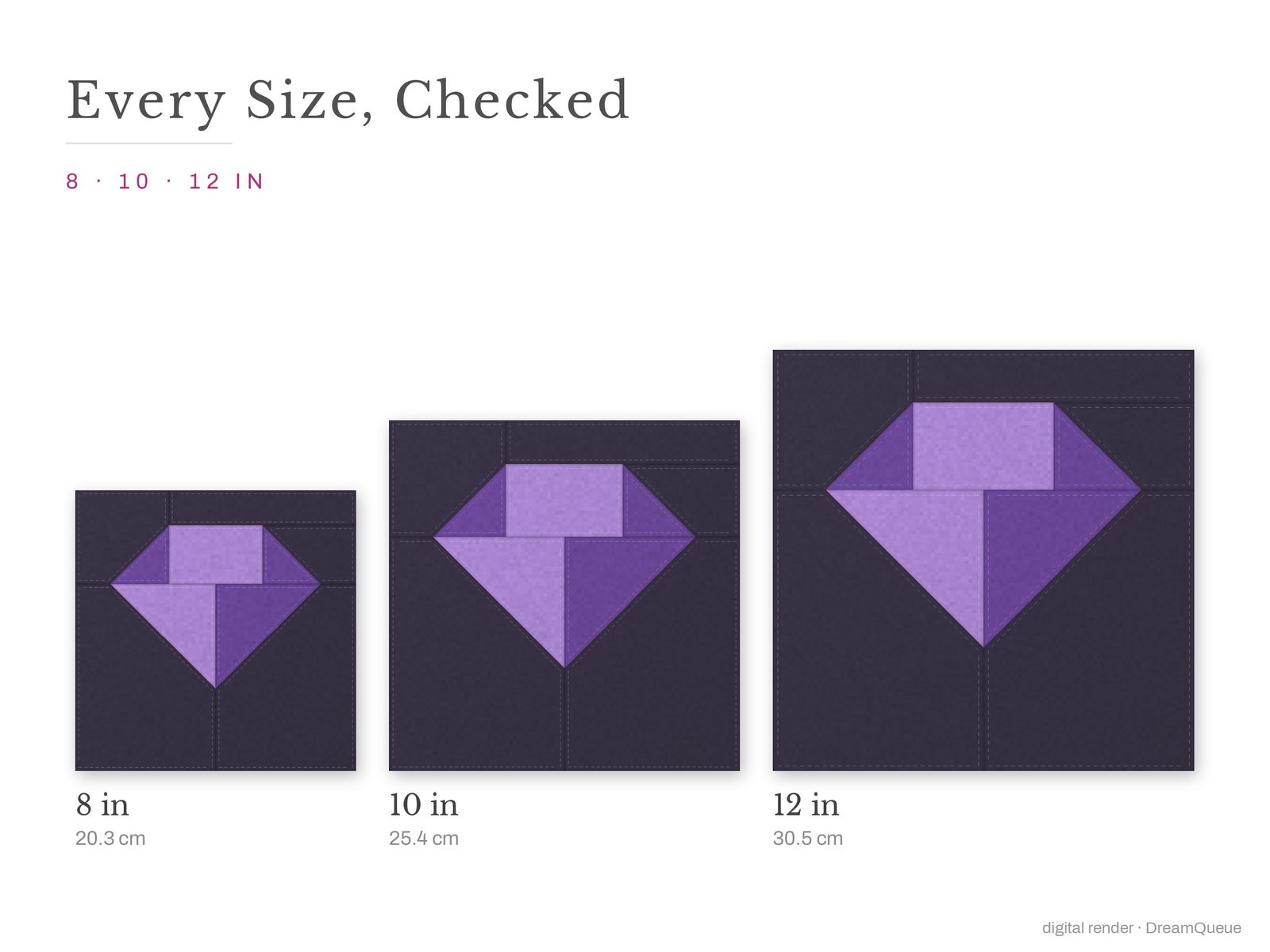 The Crystal quilt block at every finished size: 8, 10 and 12 inch