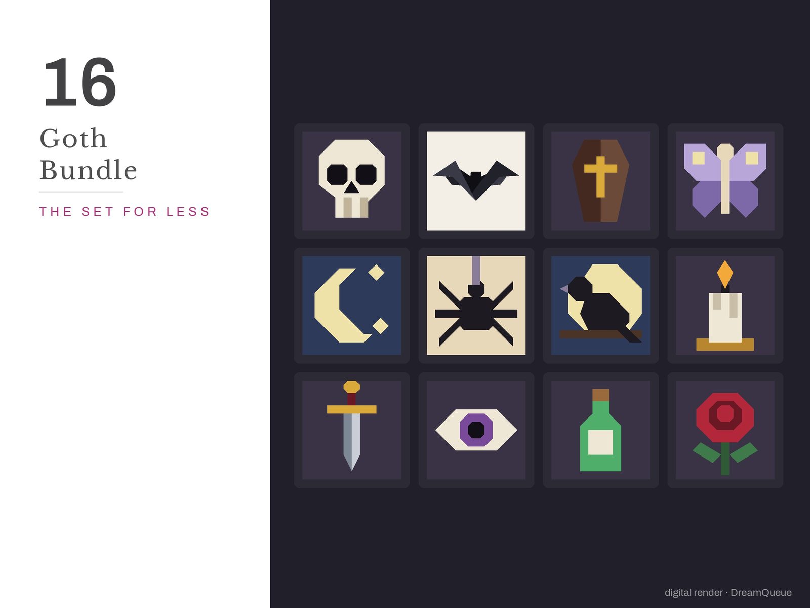 The Goth bundle: 16 quilt blocks including the Dagger, sold together for less