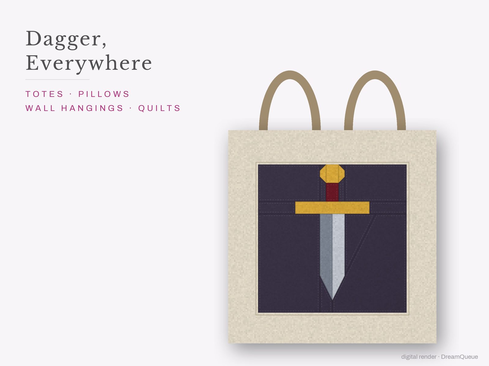 The Dagger quilt block sewn into a tote bag, one idea for totes, pillows, wall hangings and quilts
