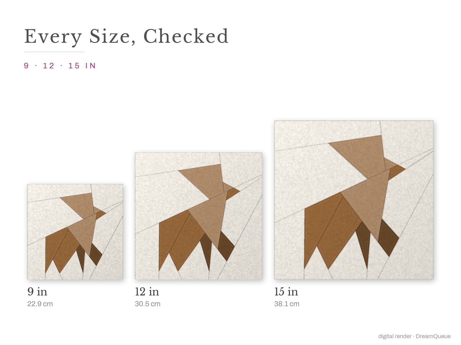 The Deer quilt block at every finished size: 9, 12 and 15 inch