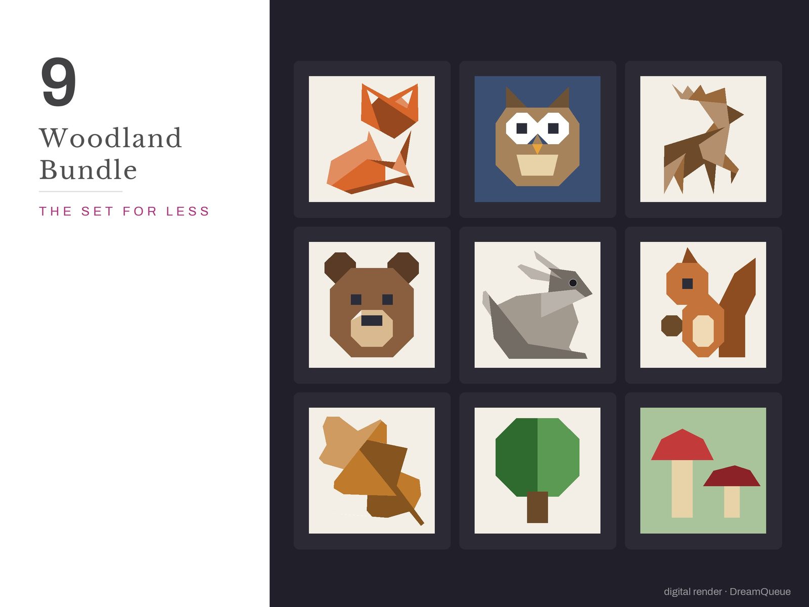 The Woodland bundle: 9 quilt blocks including the Deer, sold together for less