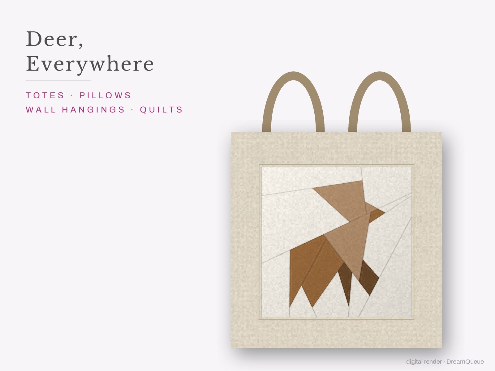 The Deer quilt block sewn into a tote bag, one idea for totes, pillows, wall hangings and quilts