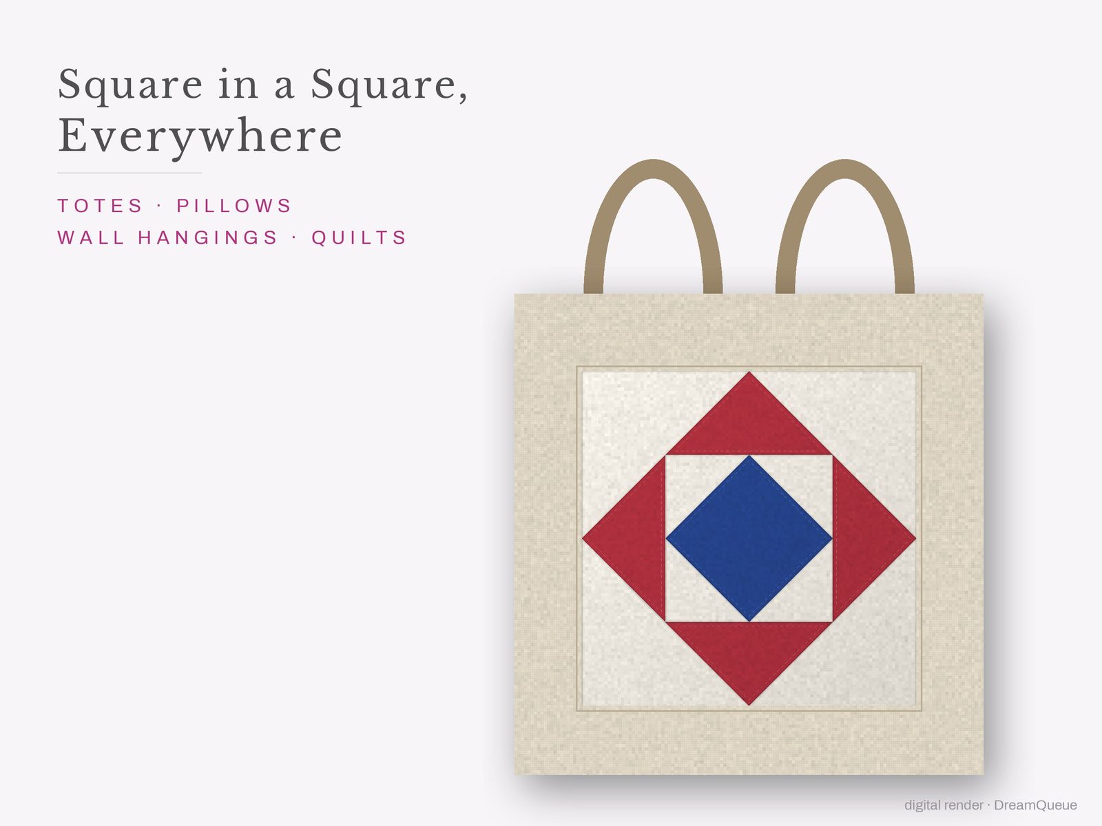 The Economy (Square in a Square) quilt block sewn into a tote bag, one idea for totes, pillows, wall hangings and quilts