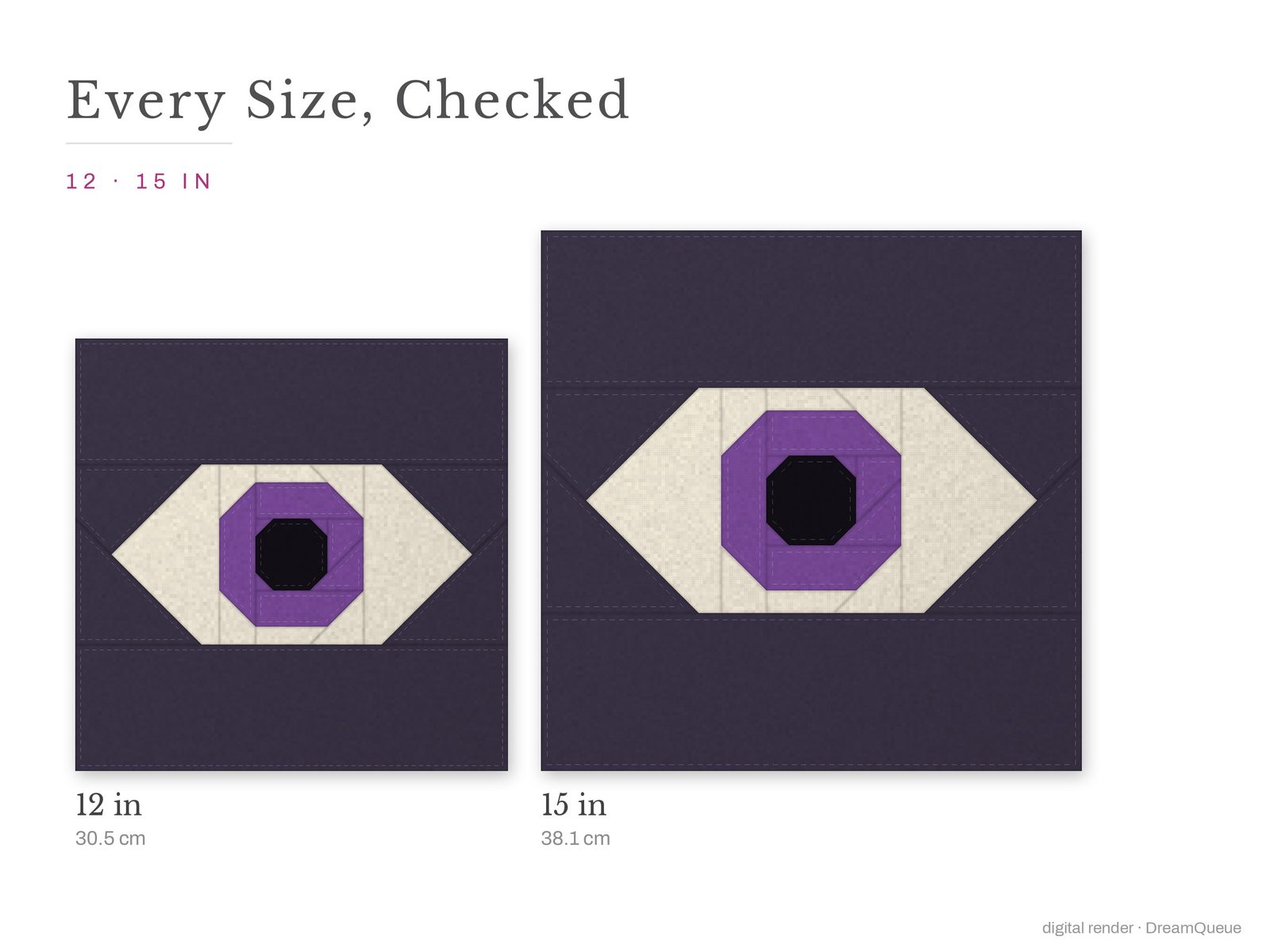 The All-Seeing Eye quilt block at every finished size: 12 and 15 inch