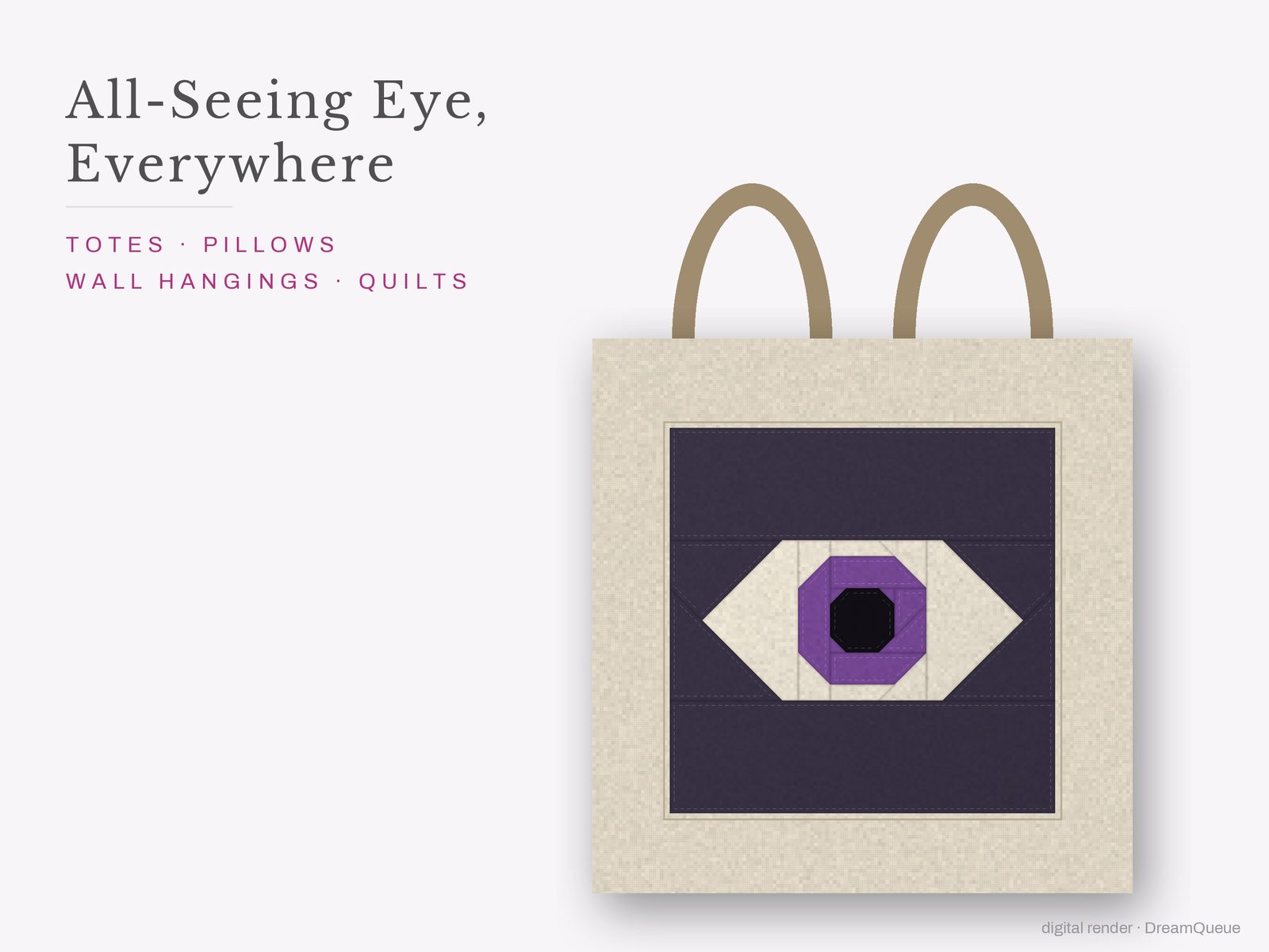 The All-Seeing Eye quilt block sewn into a tote bag, one idea for totes, pillows, wall hangings and quilts