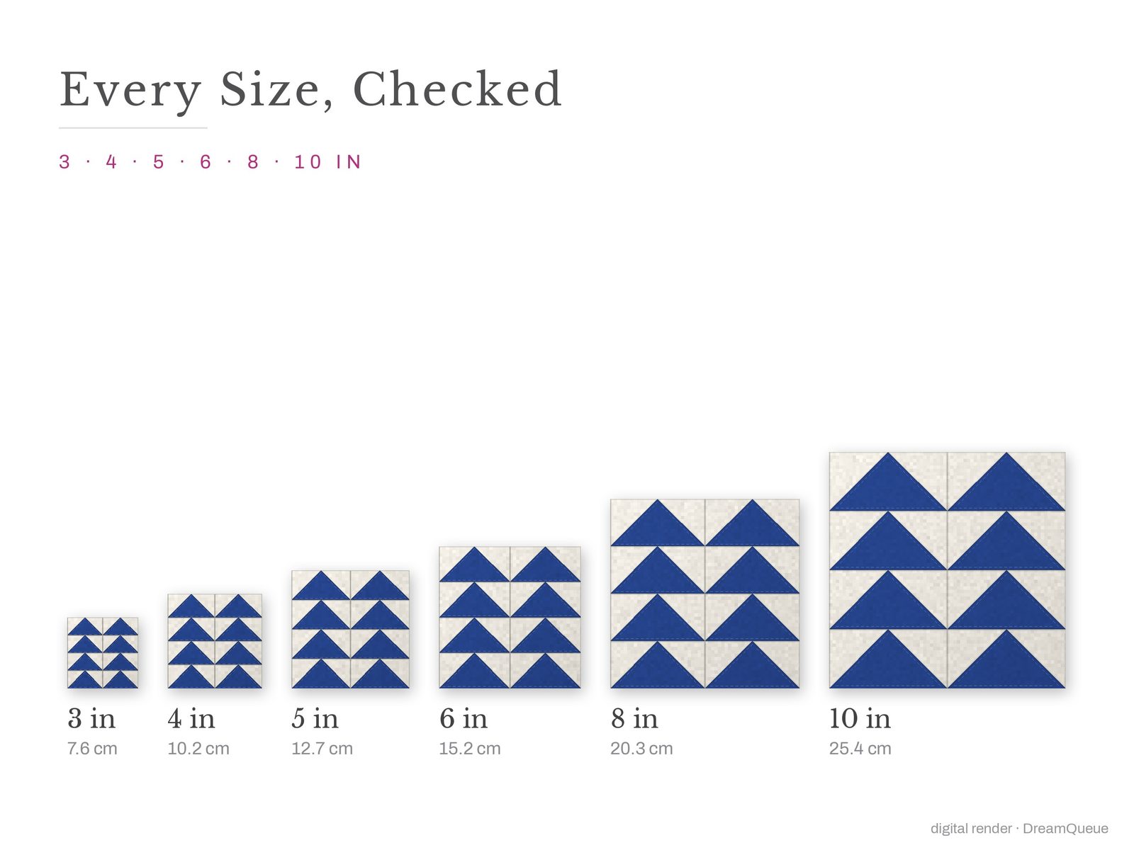 The Flying Geese quilt block at every finished size: 3, 4, 5, 6, 8 and 10 inch
