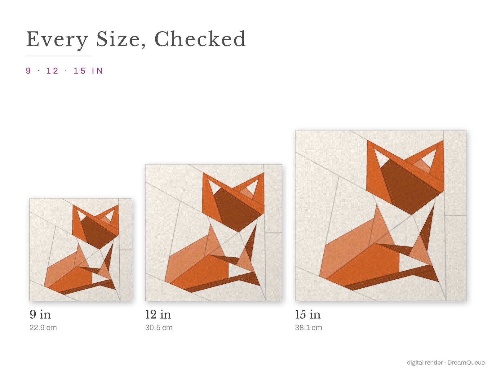 Fox: The Fox quilt block at every finished size: 9, 12 and 15 inch