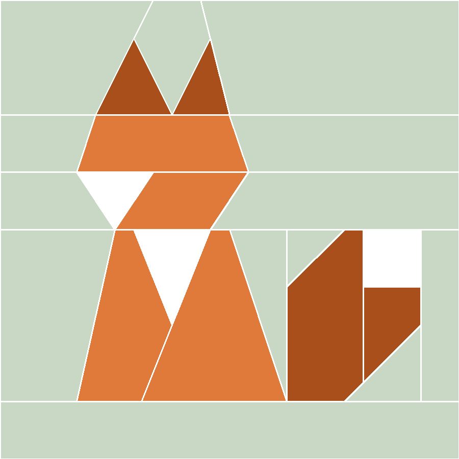 Sitting Fox Quilt Block Pattern with every seam line shown