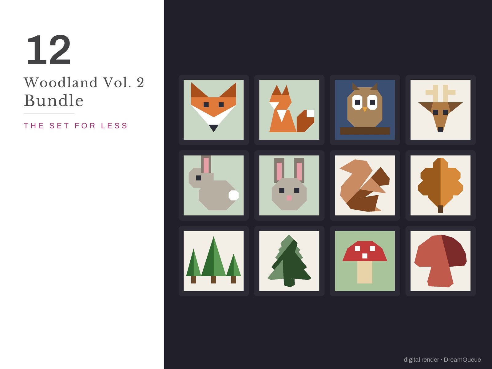 The Woodland Vol. 2 bundle: 12 quilt blocks including the Sitting Fox, sold together for less