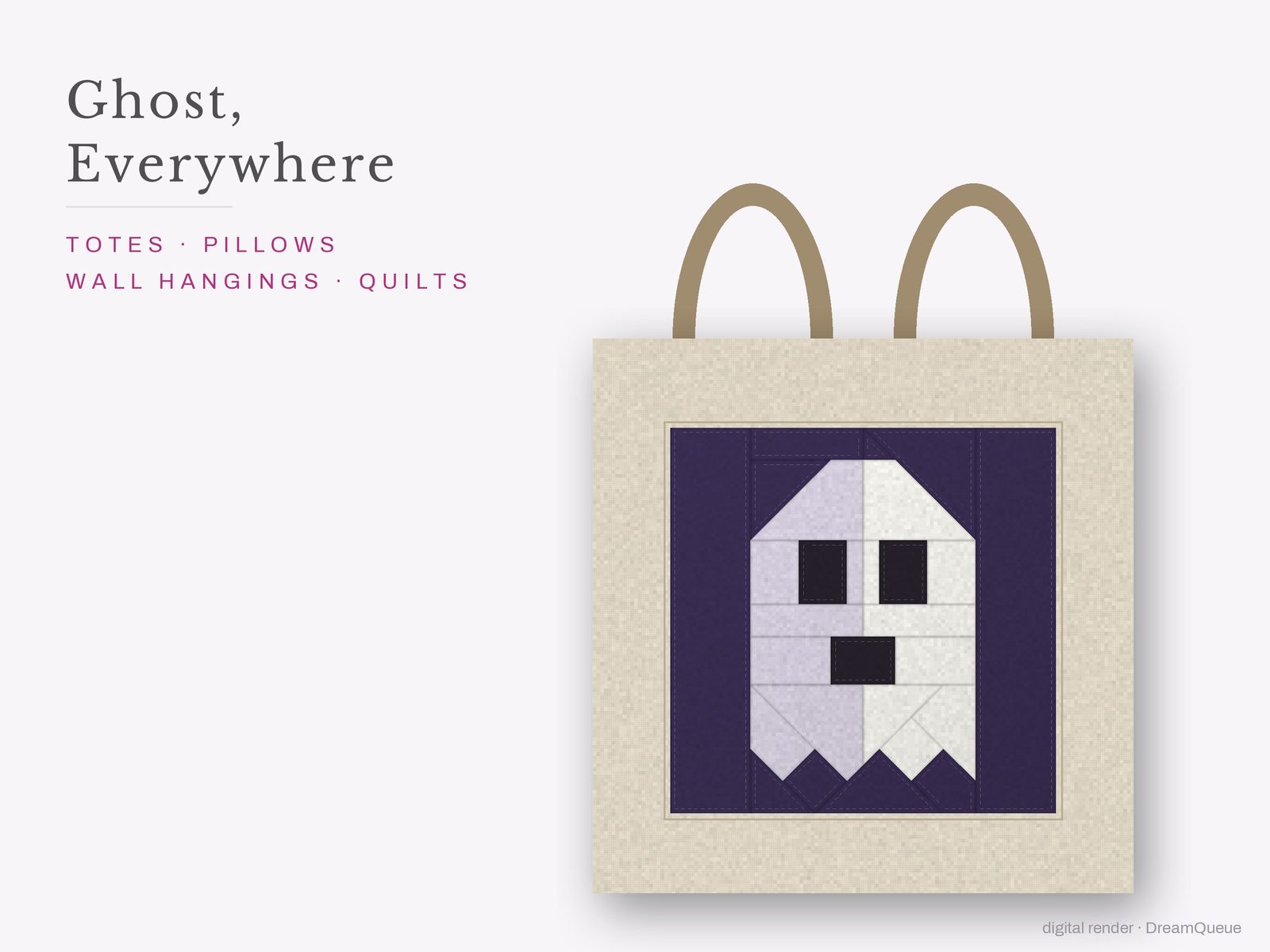 The Ghost quilt block sewn into a tote bag, one idea for totes, pillows, wall hangings and quilts
