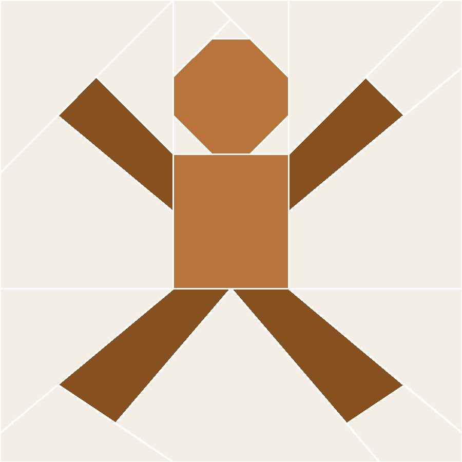 Jumping Gingerbread Man Quilt Block Pattern with every seam line shown