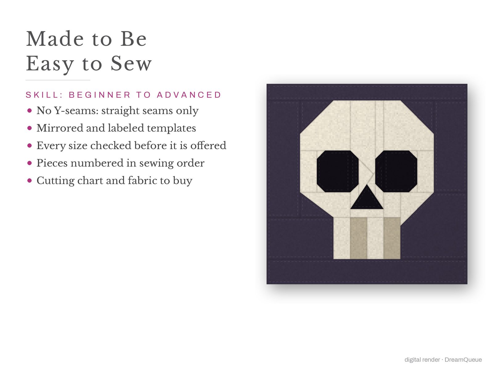 Goth Quilt Block Bundle: Skill level beginner to advanced: no Y-seams, mirrored and labeled templates, every size checked, pieces numbered in sewing order, cutting chart and fabric to buy