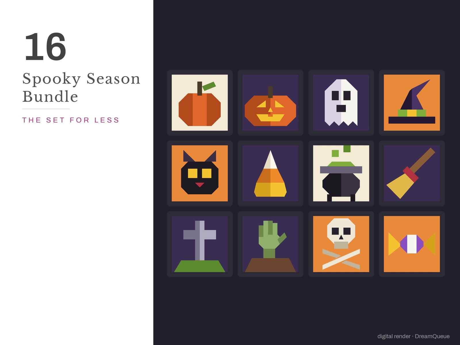 The Spooky Season bundle: 16 quilt blocks including the Hand From the Grave, sold together for less