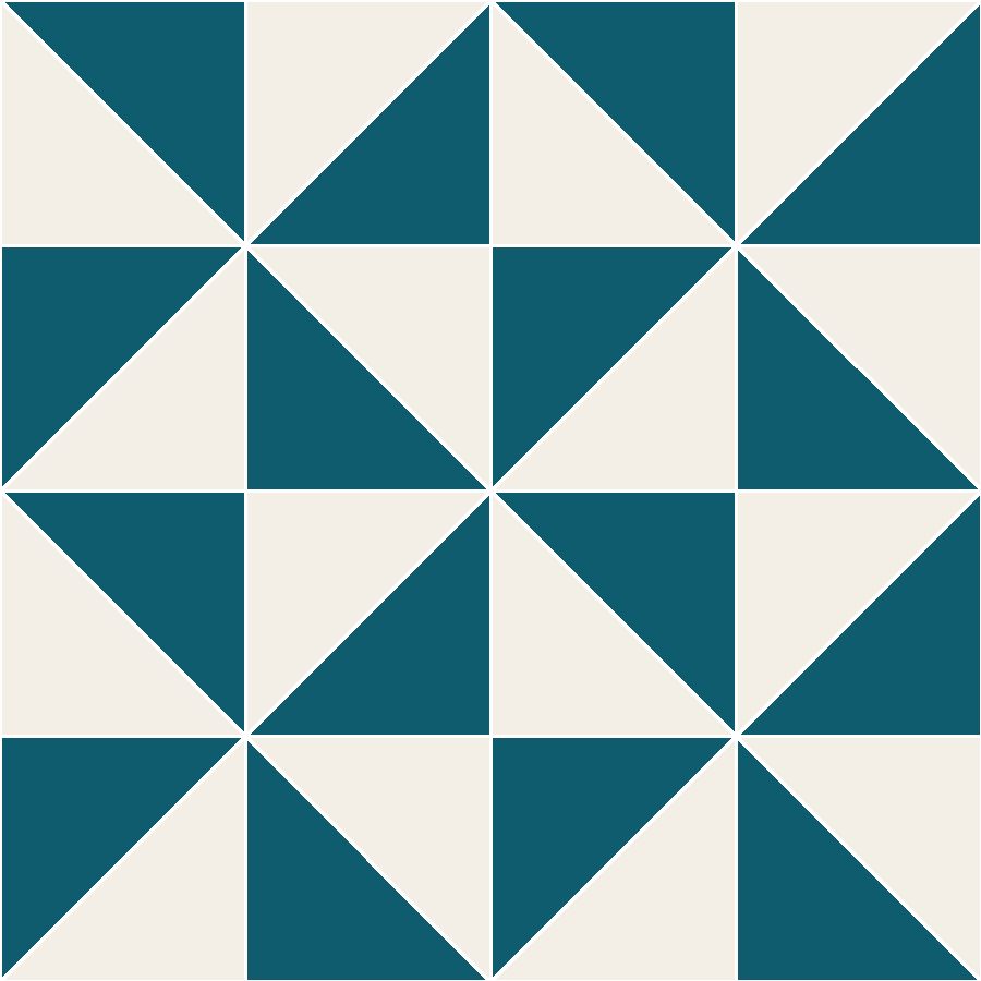 Half-Square Triangles Quilt Block Pattern with every seam line shown
