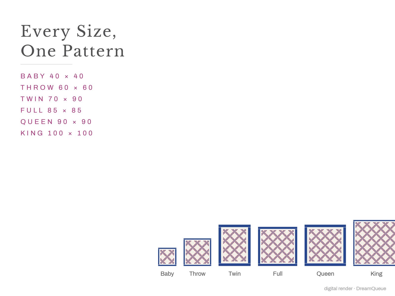 The Double Irish Chain quilt in every size, baby to king, drawn to scale