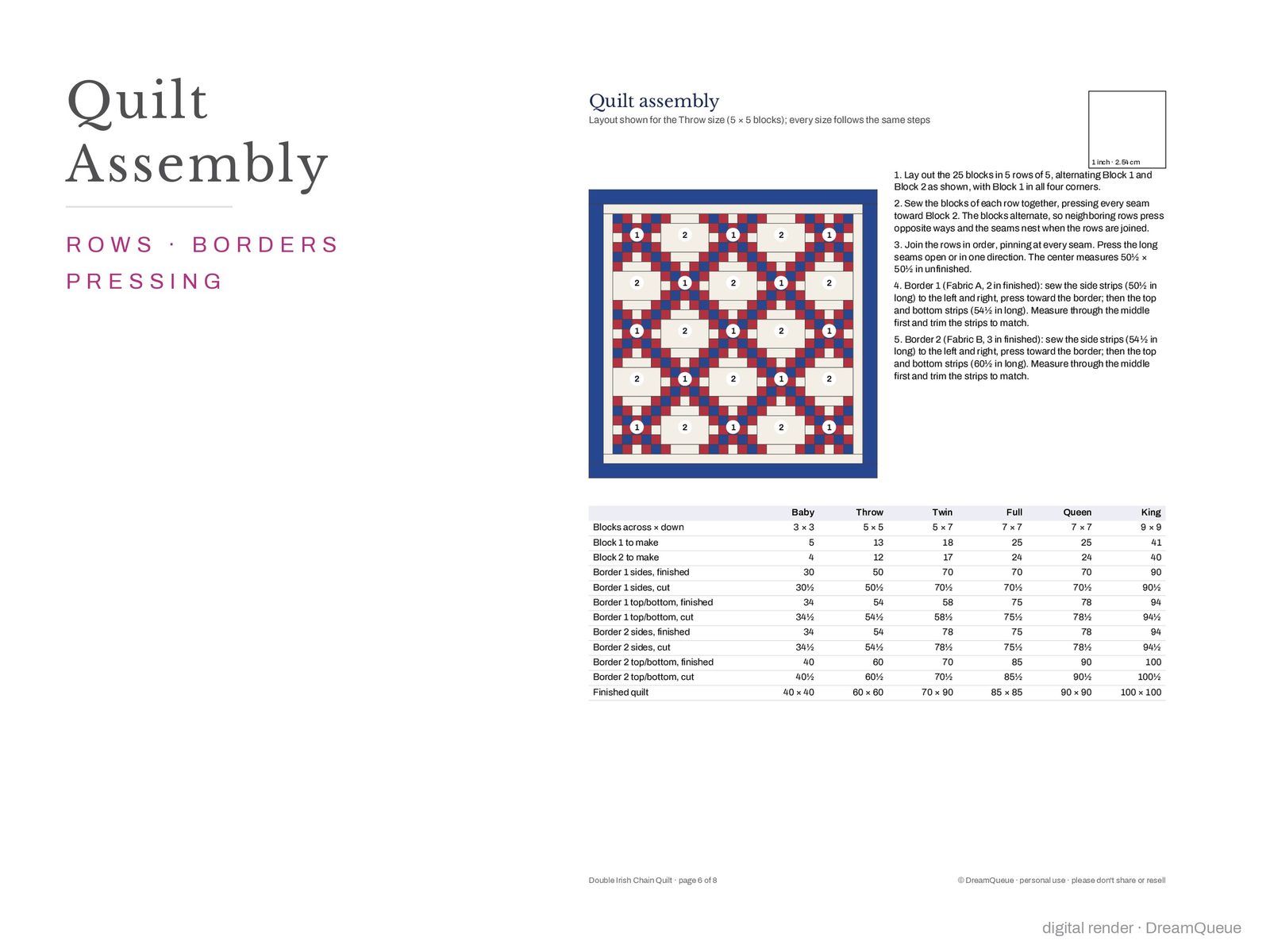 Quilt assembly page of the Double Irish Chain quilt pattern
