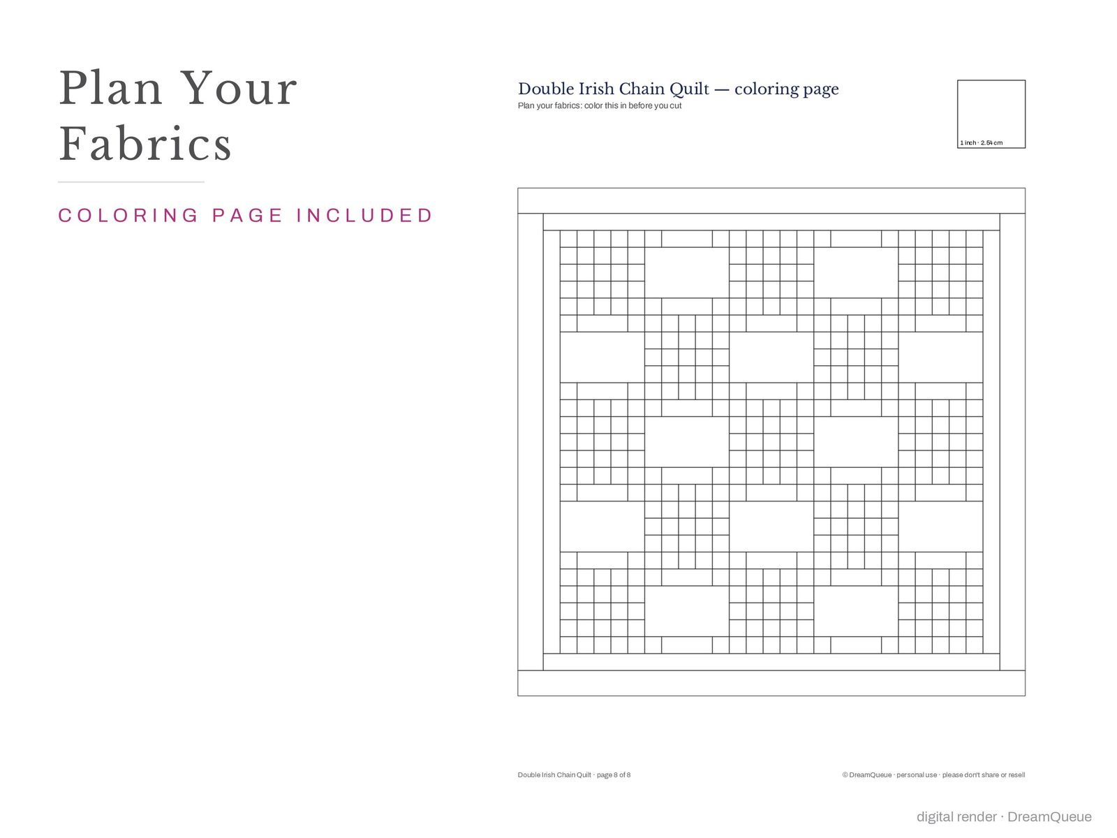 Coloring page of the Double Irish Chain quilt for planning fabrics