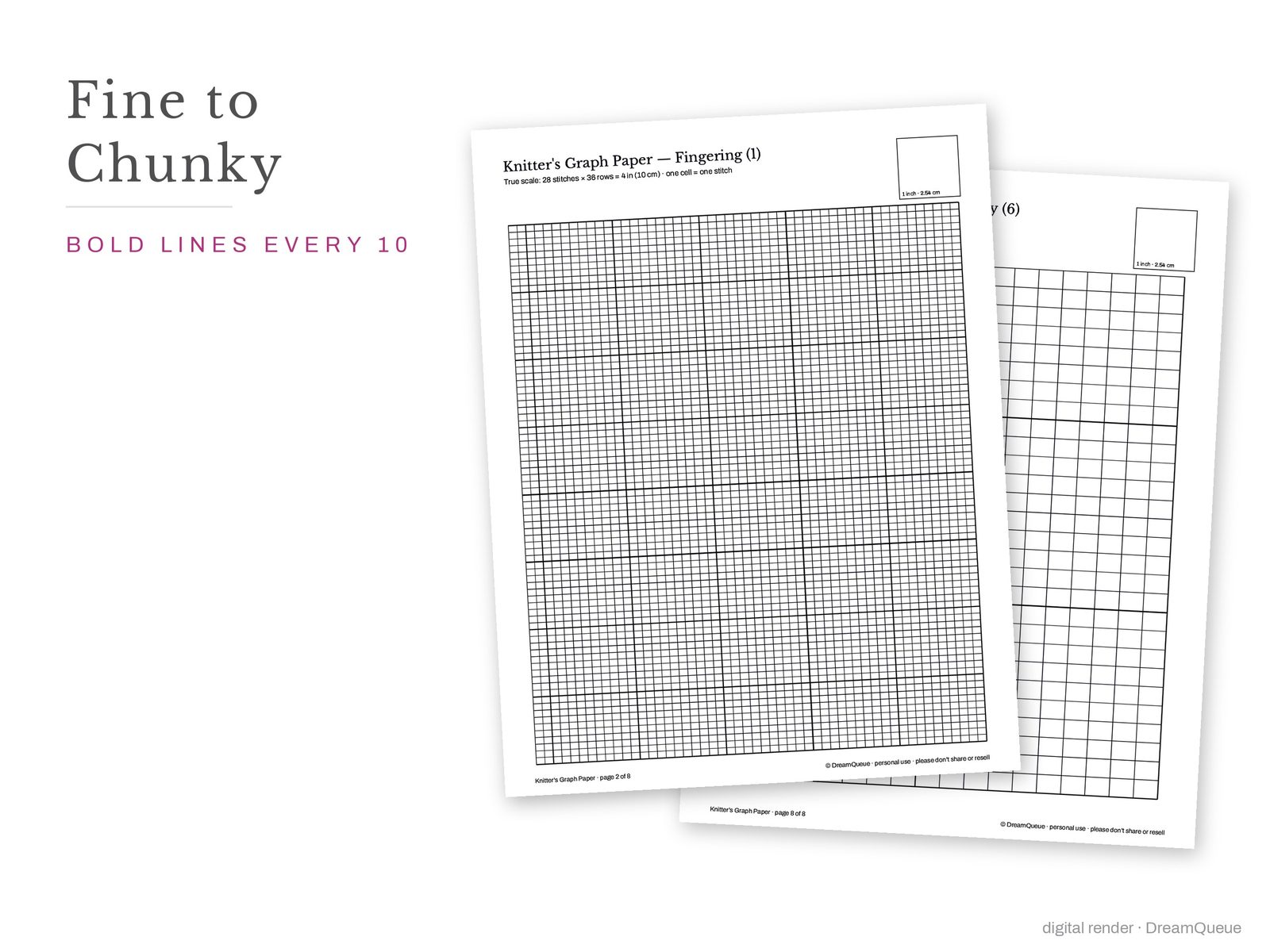 Fingering and bulky graph paper side by side