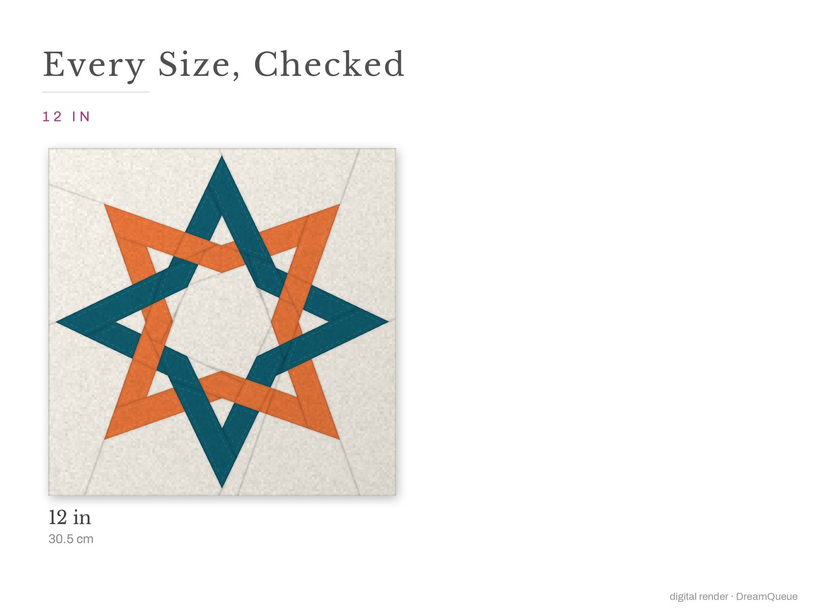 The Knotted Star quilt block at every finished size: 12 inch