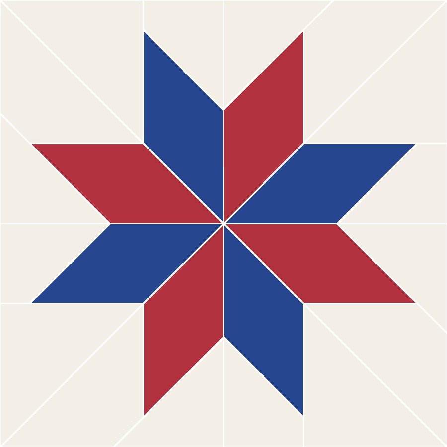 LeMoyne Star Quilt Block Pattern with every seam line shown