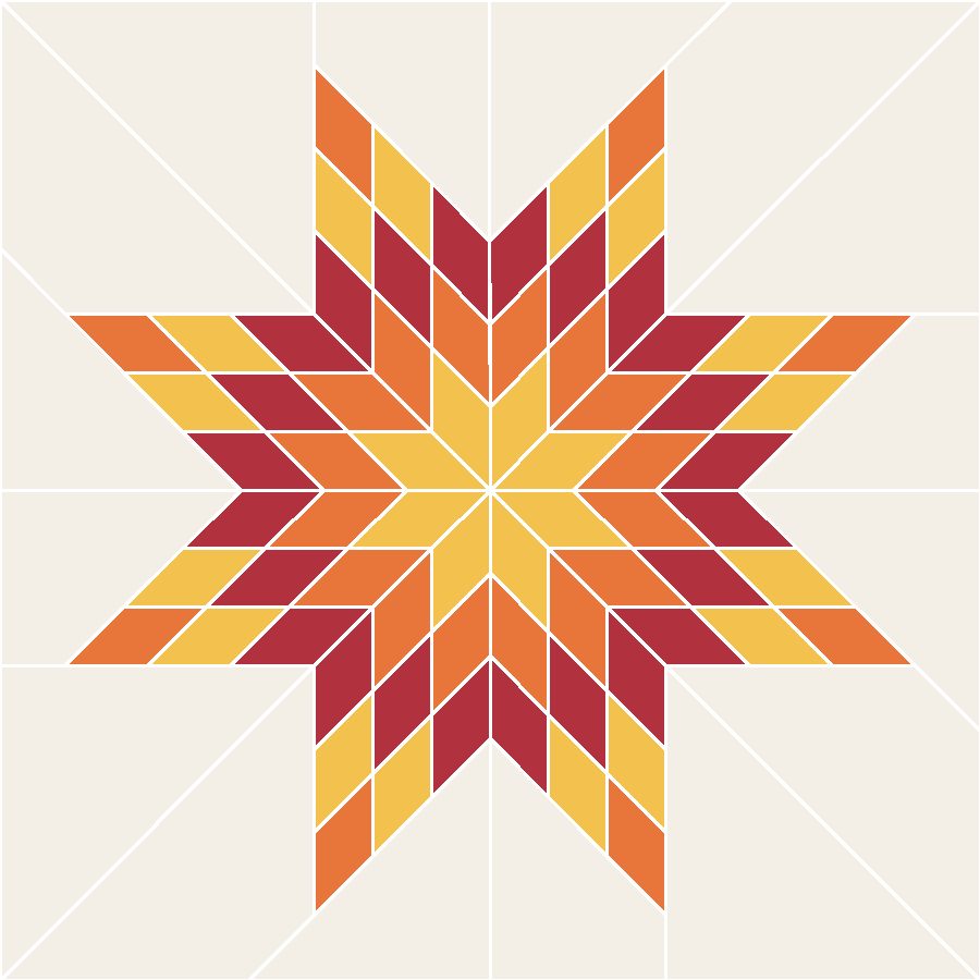 Lone Star Quilt Block Pattern with every seam line shown