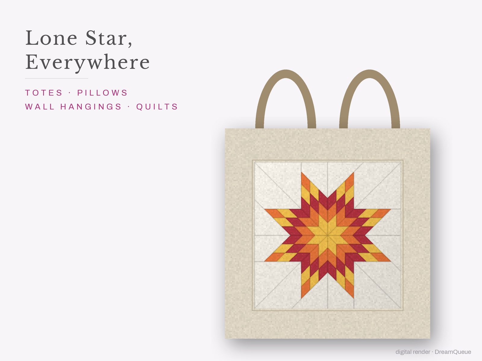 The Lone Star quilt block sewn into a tote bag, one idea for totes, pillows, wall hangings and quilts