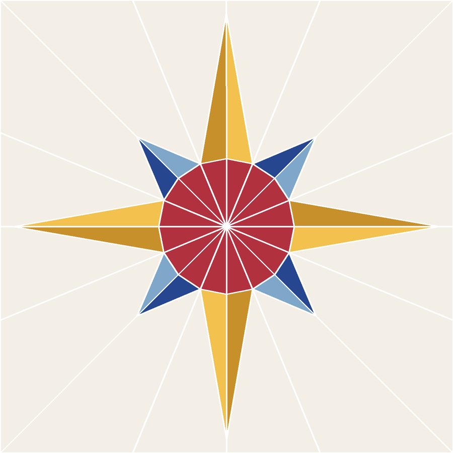 8-Point Mariner's Compass Quilt Block Pattern in the As drafted colorway