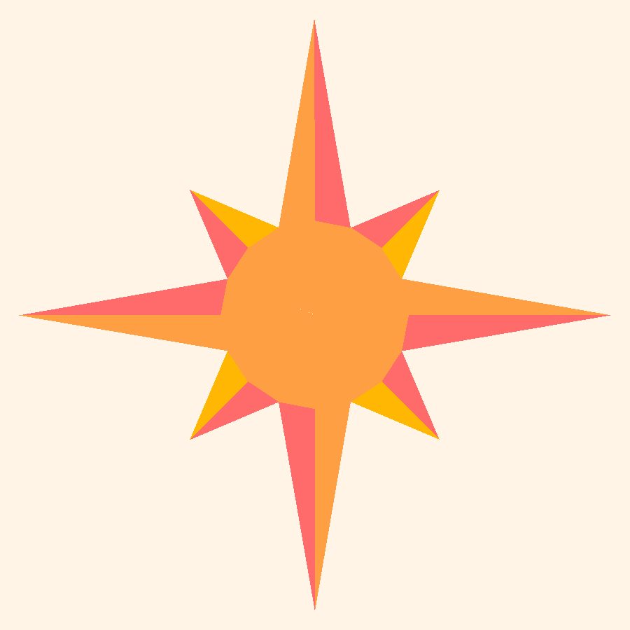8-Point Mariner's Compass Quilt Block Pattern in the Sunset colorway