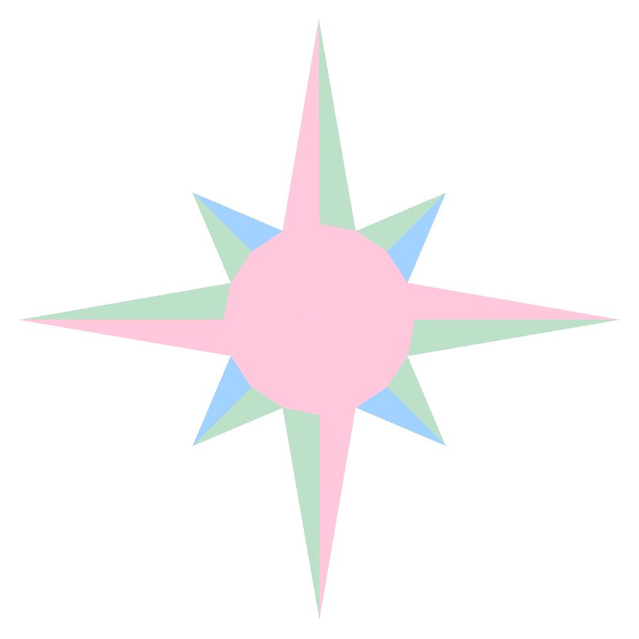 8-Point Mariner's Compass Quilt Block Pattern in the Pastel colorway