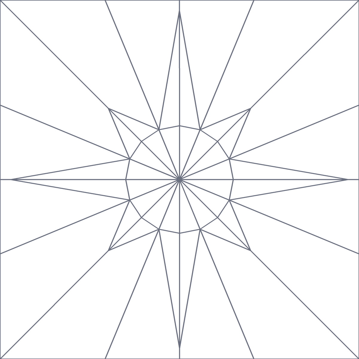 8-Point Mariner's Compass Quilt Block Pattern coloring page: the blank layout to plan fabrics