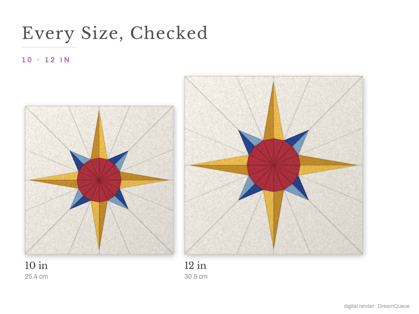 The 8-Point Mariner's Compass quilt block at every finished size: 10 and 12 inch
