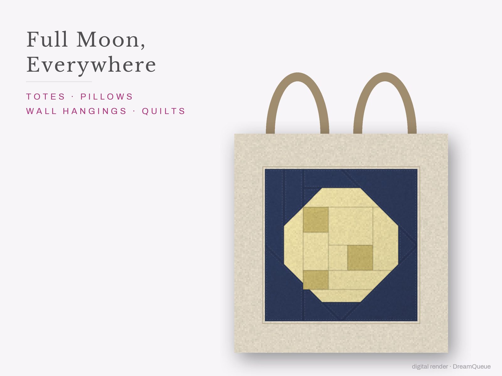 The Full Moon quilt block sewn into a tote bag, one idea for totes, pillows, wall hangings and quilts