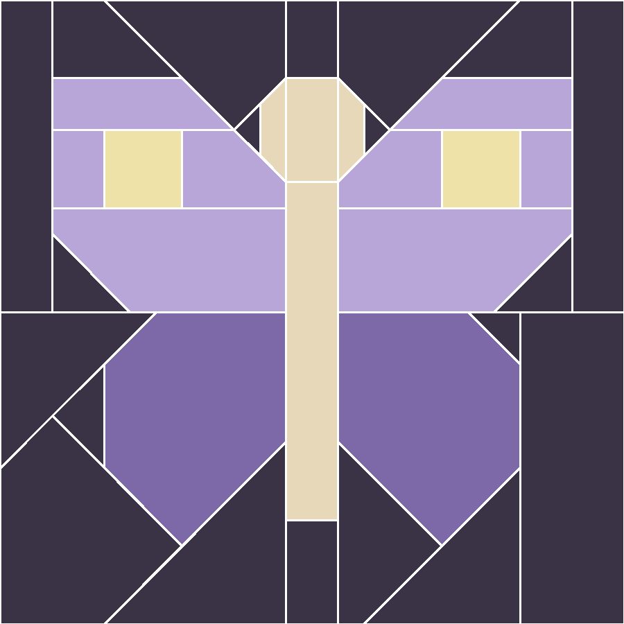 Moth Quilt Block Pattern with every seam line shown